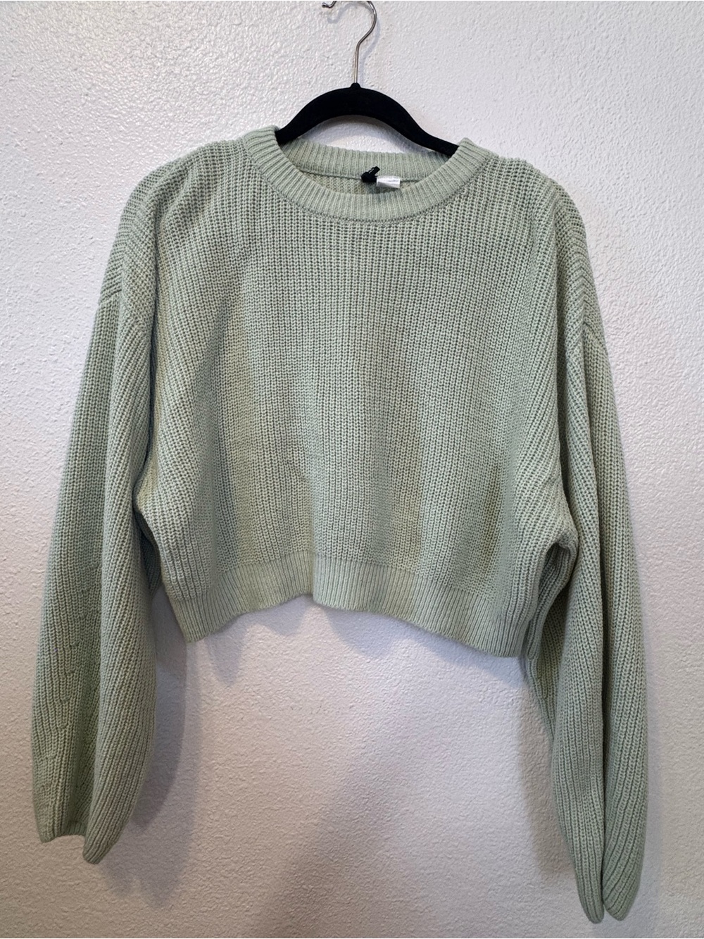 H&M Light Sage Cropped Crewneck Sweater